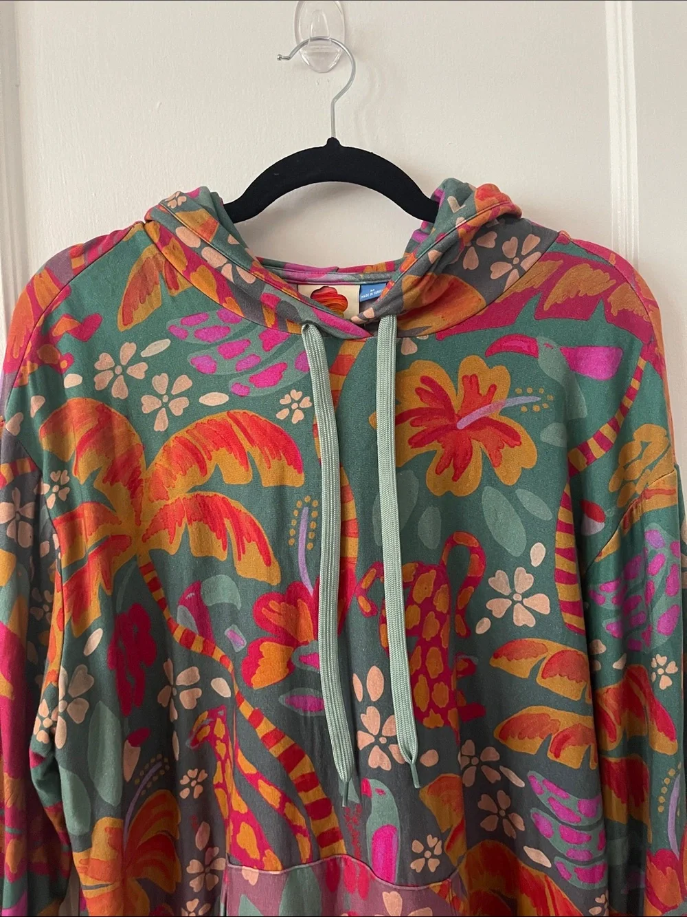 FARM Rio Teal & Pink Floral Pullover Hoodie